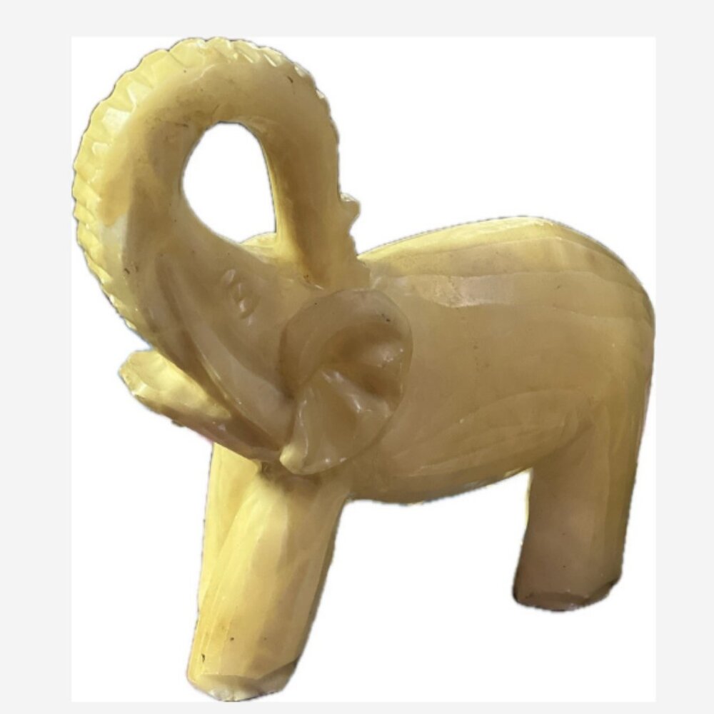 2 Onyx Elephant Sculpture 7.5" x 7" Weighs 3.7# Each Polished Light Yellow Solid - Picture 2 of 4